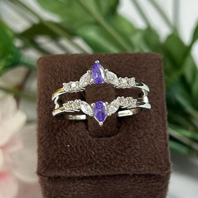 Amethyst Double Curved Wedding Band Guard in 925 Sterling Silver - Bridal Ring