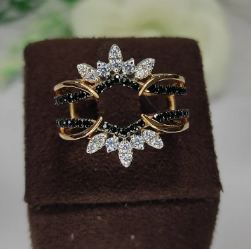 Black & White Diamond Wedding Enhancer Ring-Ring Wrap Enhance-AJUKEnterprise