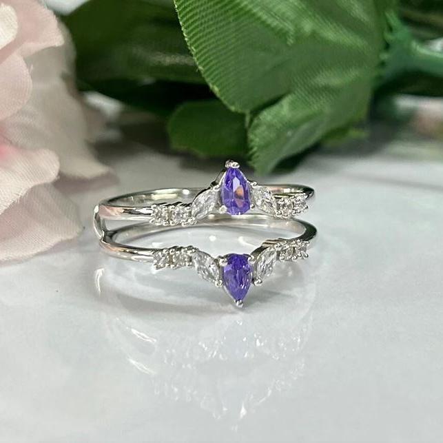 Amethyst Double Curved Wedding Band Guard in 925 Sterling Silver - Bridal Ring