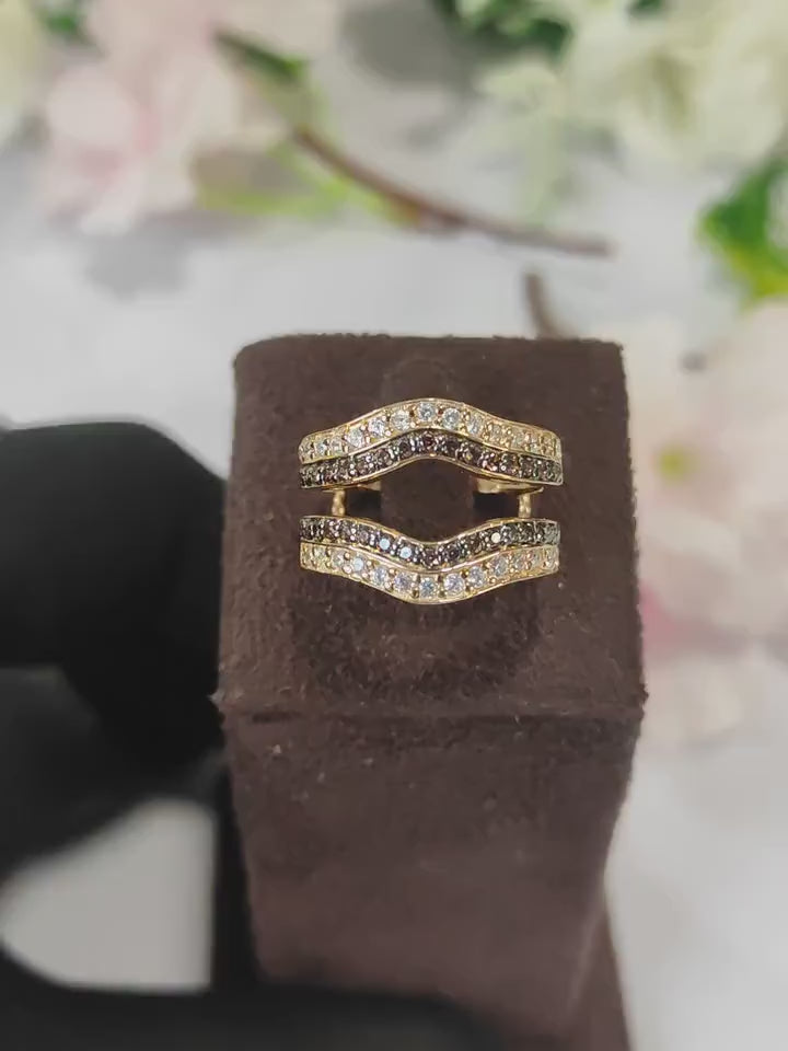 Brown & White Engagement Enhancer Wrap Ring in 14K Rose Gold Finish