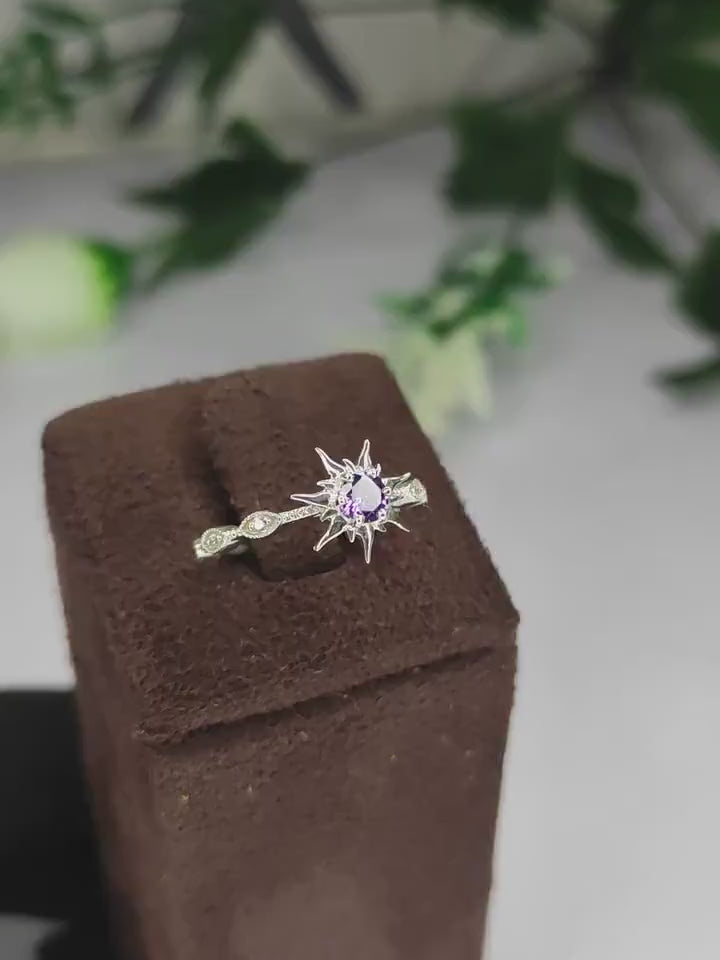 Rapunzel Princess Magic Sunflower Amethyst Ring in 925 Sterling Silver