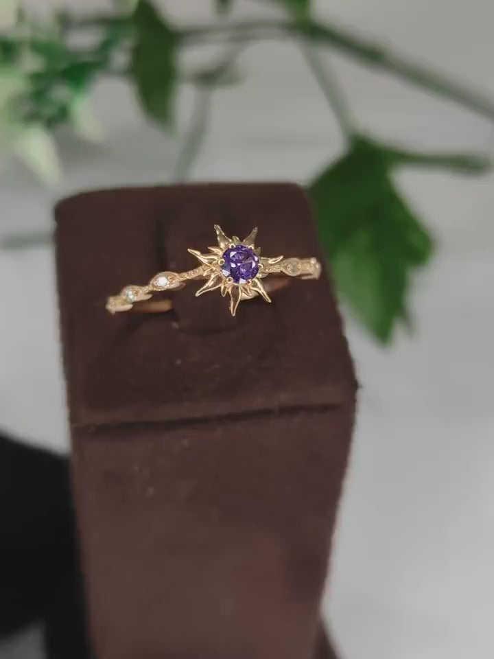 Dainty Princess Magic Sunflower Ring in 14K Rose Gold Finish