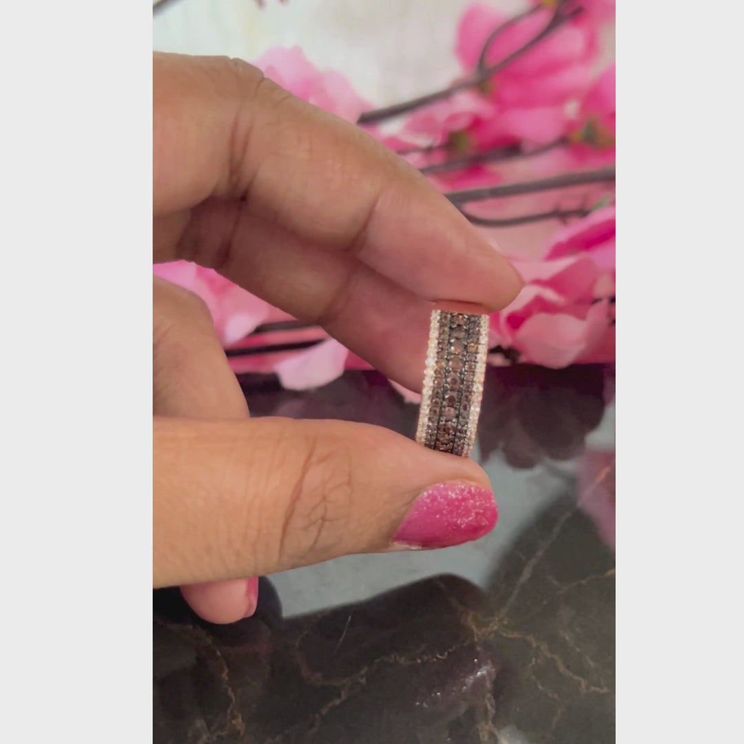 Round Cut Natural Champagne Diamond Band Ring - 14k Rose Gold Finish - Bridal Wedding Ring