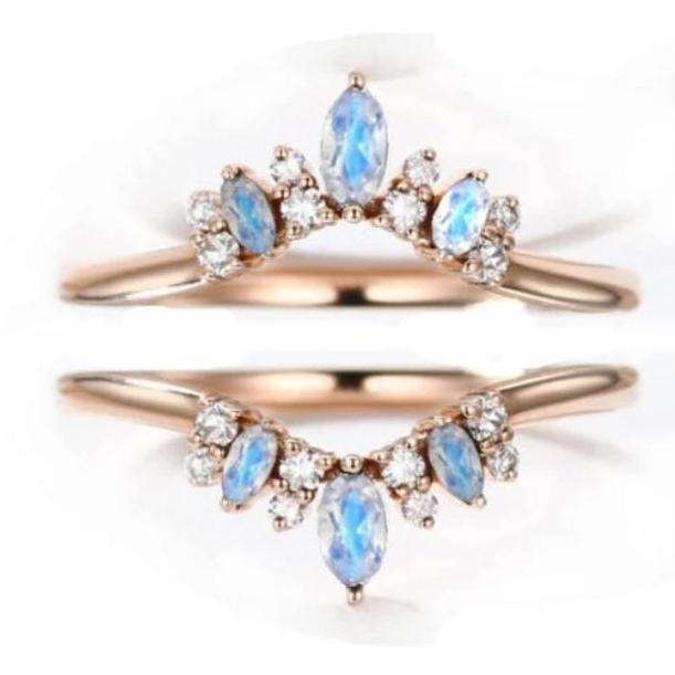 Moonstone & White Diamond ring Enhancer in 14k Rose gold Finish - June Birthstone