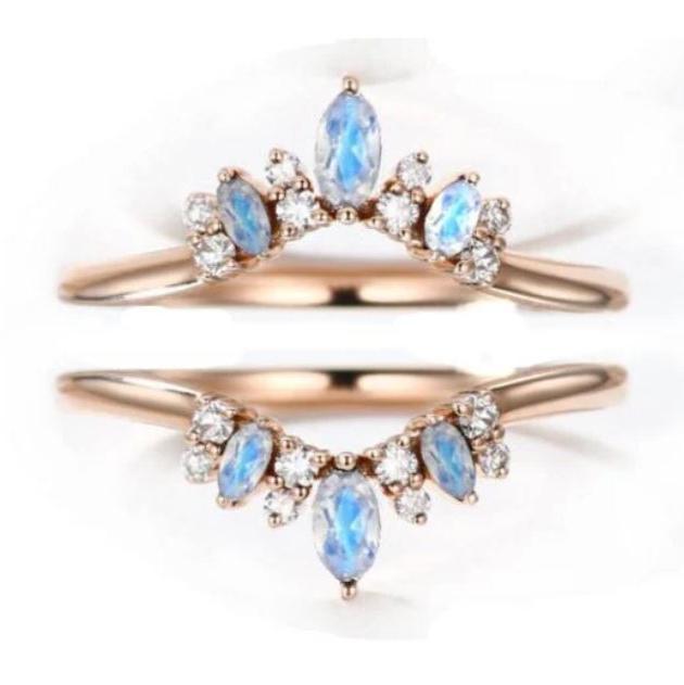 Moonstone & White Diamond ring Enhancer in 14k Rose gold Finish - June Birthstone