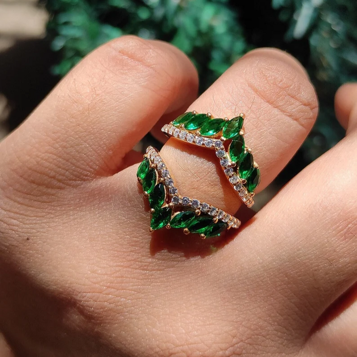 Emerald Ring Enhancer- Diamond Ring Guard- Leaf Ring Sterling Silver-Ring Wrap Enhance-AJUKEnterprise