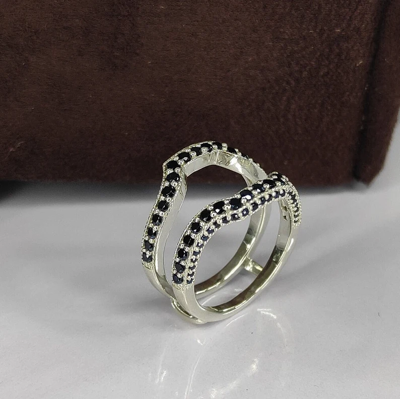 Black Diamond Enhancer Ring - Sterling Silver Wrap Enhancer Wedding Band Ring - Ring Guard - Ring Jacket-Ring-AJUKEnterprise