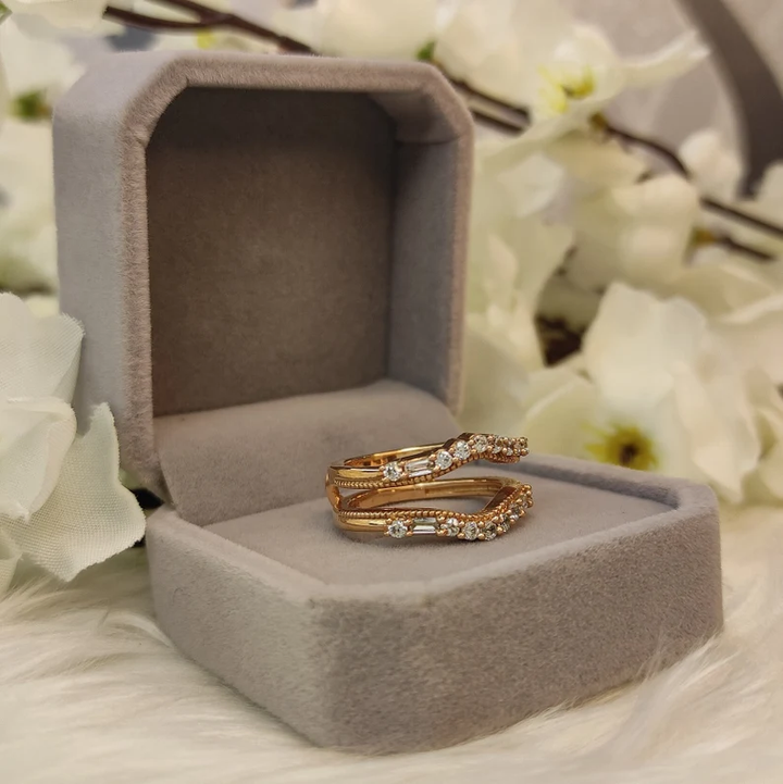 Round & Baguette Cut Diamond Wedding Ring Enhancer in 14K Yellow Gold Finish Diamond Wrap Ring Jacket