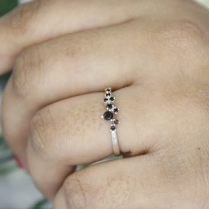 Black Diamond Cluster Ring in 925 Sterling Silver Dainty Ring For Birthday Gift