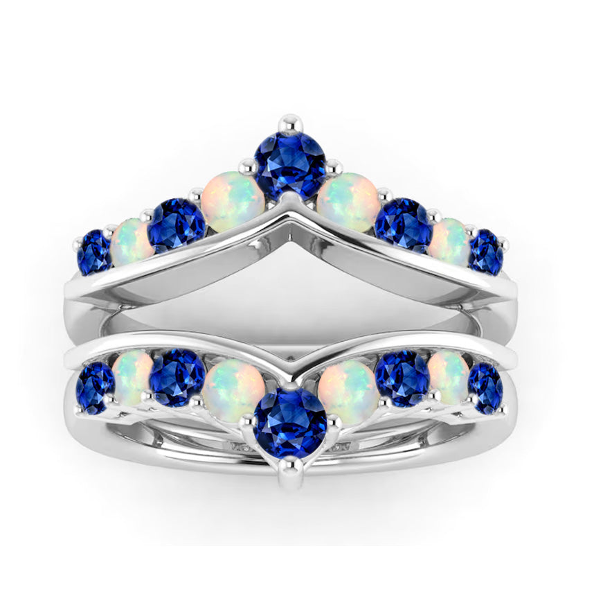 Opal & Sapphire Ring Enhancer in 925 Sterling Silver-Ring Wrap Enhance-AJUKEnterprise