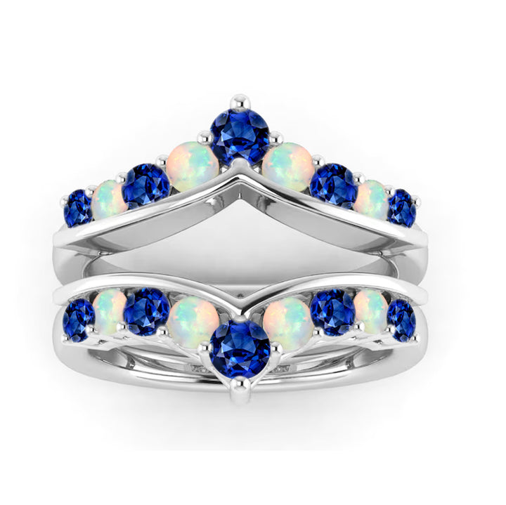 Opal & Sapphire Ring Enhancer in 925 Sterling Silver-Ring Wrap Enhance-AJUKEnterprise