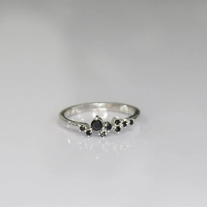 Black Diamond Cluster Ring in 925 Sterling Silver Dainty Ring For Birthday Gift