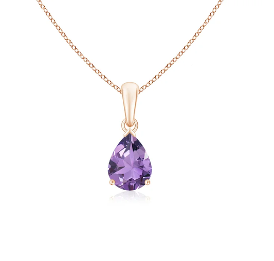 Amethyst Solitaire Pendant Necklace in 18" Birthstone Necklace