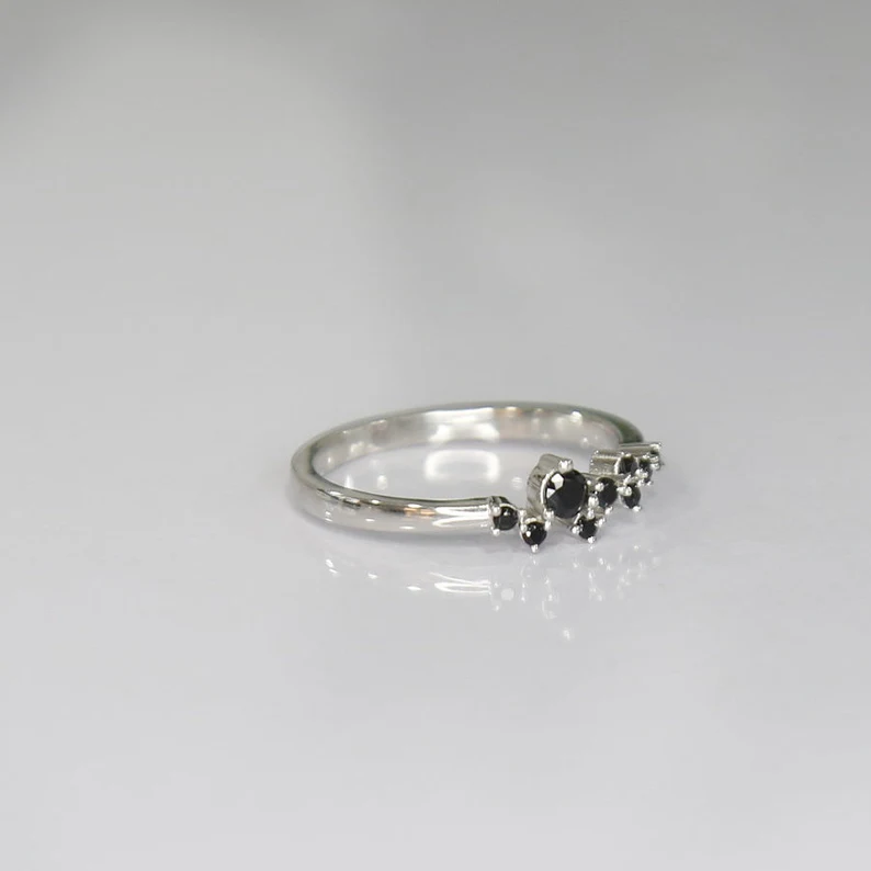 Black Diamond Cluster Ring in 925 Sterling Silver Dainty Ring For Birthday Gift