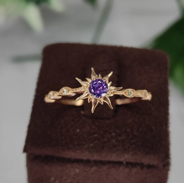 Dainty Princess Magic Sunflower Ring in 14K Rose Gold Finish