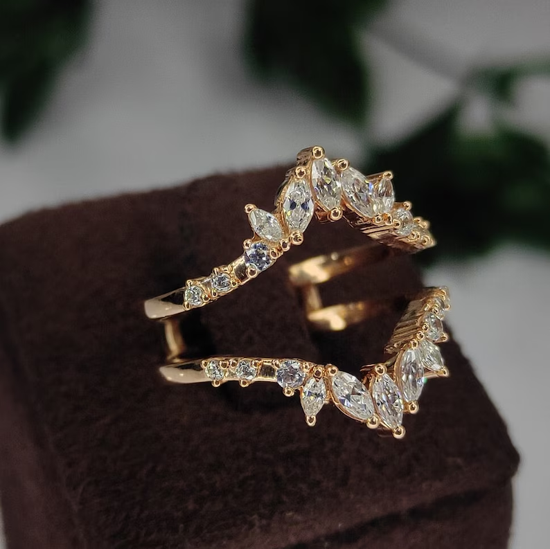 Marquise cut Simulated Diamond Enhancer Wedding band wrap-Ring Wrap Enhance-AJUKEnterprise