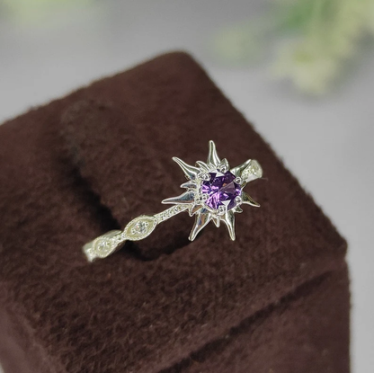 Lost Princess Magic Sunflower Amethyst Ring in 925 Sterling Silver