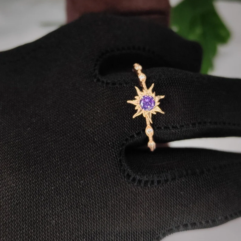 Dainty Princess Magic Sunflower Ring in 14K Rose Gold Finish