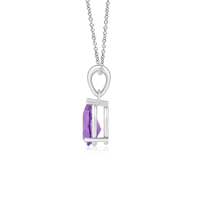 Amethyst Solitaire Pendant Necklace in 18" Birthstone Necklace