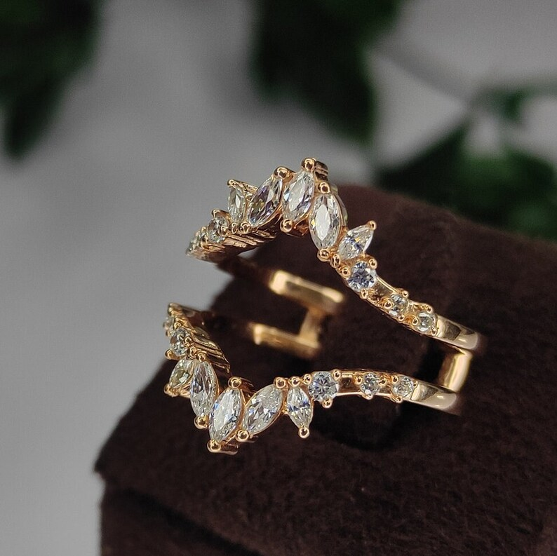 Marquise cut Simulated Diamond Enhancer Wedding band wrap-Ring Wrap Enhance-AJUKEnterprise