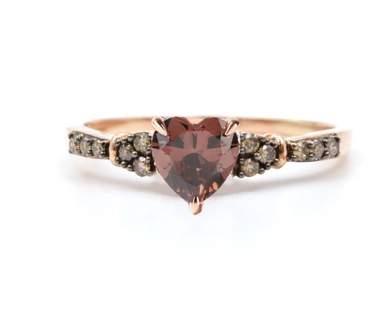 Antique Heart Natural Champagne Diamond Ring in 14K Rose Gold Finish