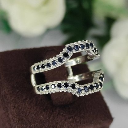 Black Diamond Enhancer Ring - Sterling Silver Wrap Enhancer Wedding Band Ring - Ring Guard - Ring Jacket-Ring-AJUKEnterprise