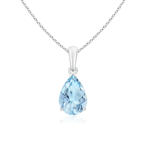 Aquamarine Solitaire Diamond Pendant Necklace in 18"