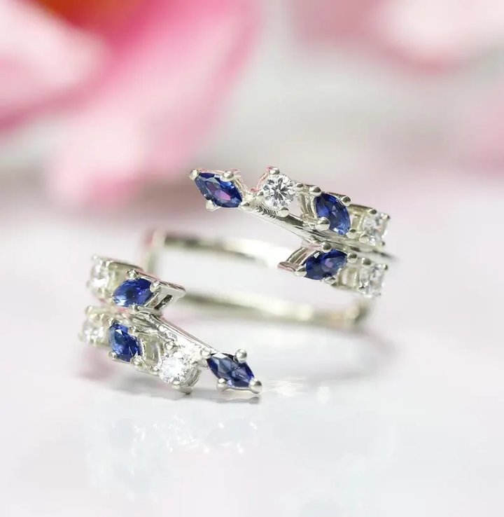 Sapphire Leaf Enhancer Open Wedding ring Guard Nature Inspired in 925 Sterling Silver- Statement Ring Jacket - Christmas Gift