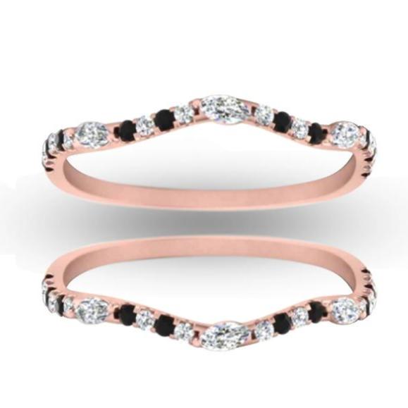 Black & White Diamond Wedding Ring Jacket in 14k Rose Gold Finish - Christmas gift