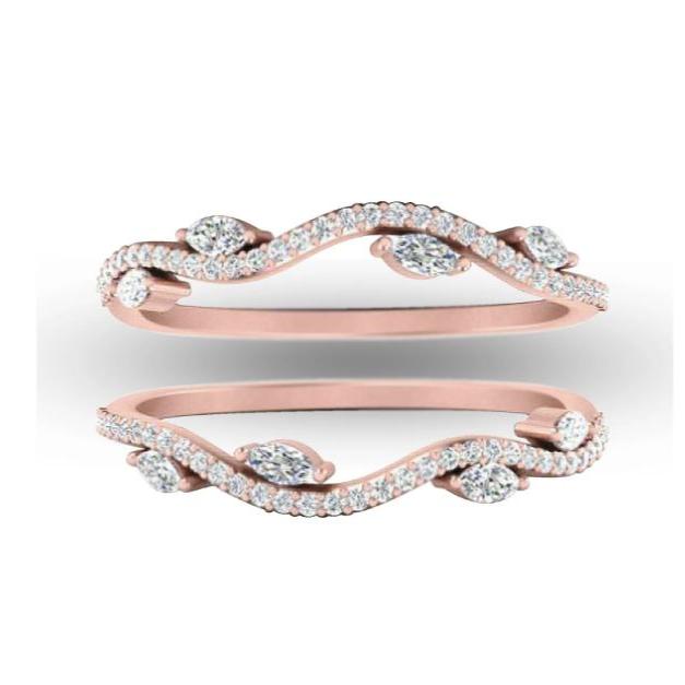 Unique Leaf Floral Curved Ring Enhancer in 14k Rose Gold Finish - Birthday gift