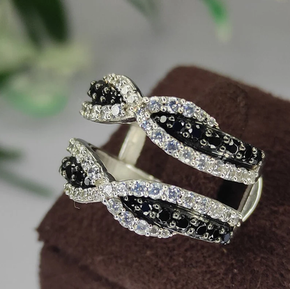 Black & White Diamond Enhancer Ring Sterling Silver Wrap Enhancer Wedding Band Ring Guard-Ring-AJUKEnterprise