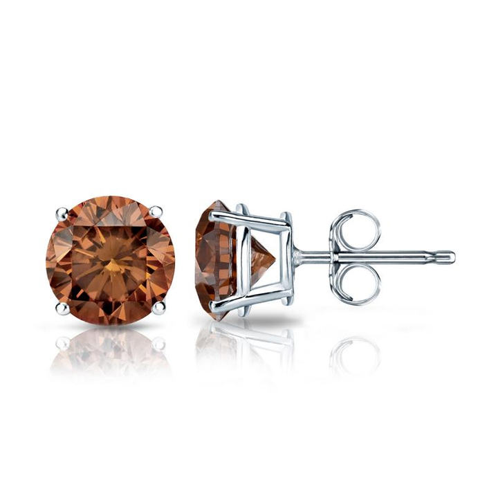 7mm Brown Diamond Stud Earrings in 925 Sterling Silver