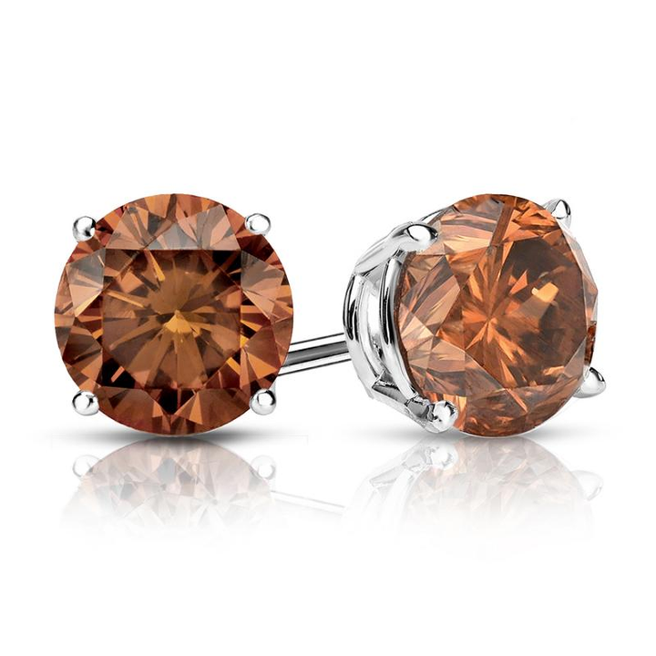 7mm Brown Diamond Stud Earrings in 925 Sterling Silver