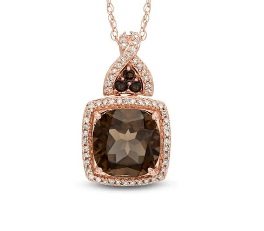 Vintage Smoky Brown Diamond Pendant Necklace 14K Rose Gold Finish