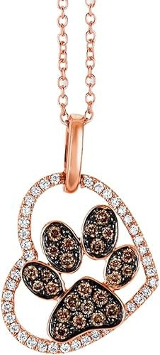 Dog Paw Heart Shaped Pendant Necklace in 18" 14k Rose Gold Finish
